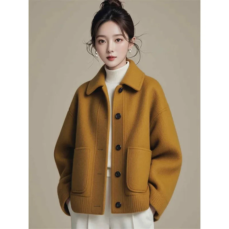 

small fragrant style short woolen coat for women 2025 new Beautiful Yellow woolen blended jacket spring autumn winter coat top