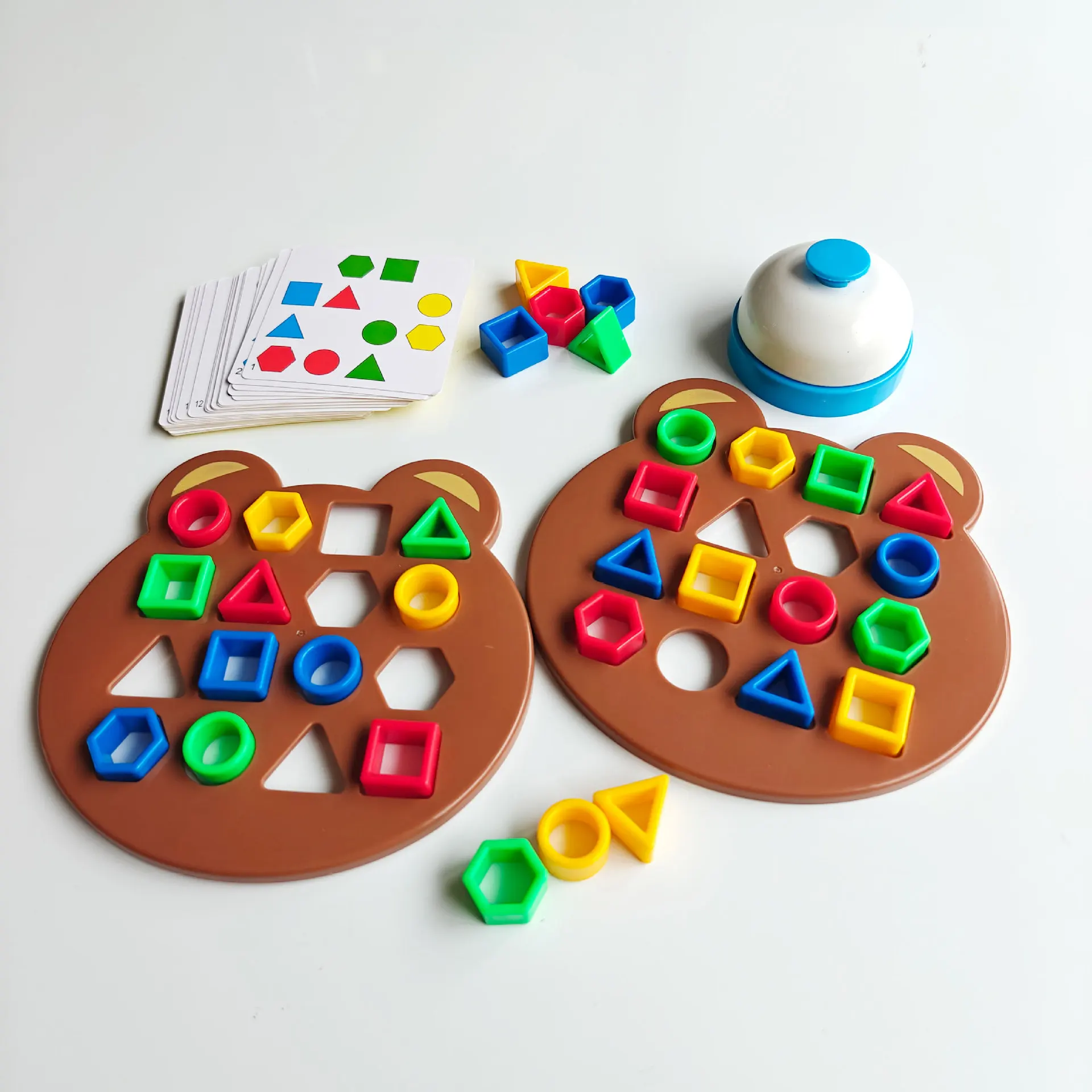 Mini Bear Matching Game Montessori Educational Toy for Kids, Geometry Shape Cognition Brain Teaser Building Blocks Battle Game