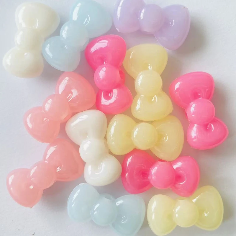 26x10MM 275 PCS Kawaii Jelly Color Bow Mobile Phone Chain Car Hang Bag Hang Bracelet DIY Straight Hole Beaded Jewelry