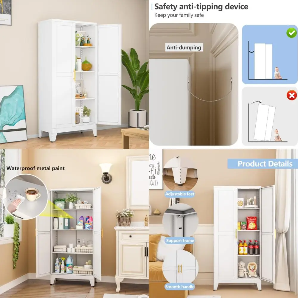 

48-inch metal storage cabinet for home office and kitchen pantry with adjustable shelves