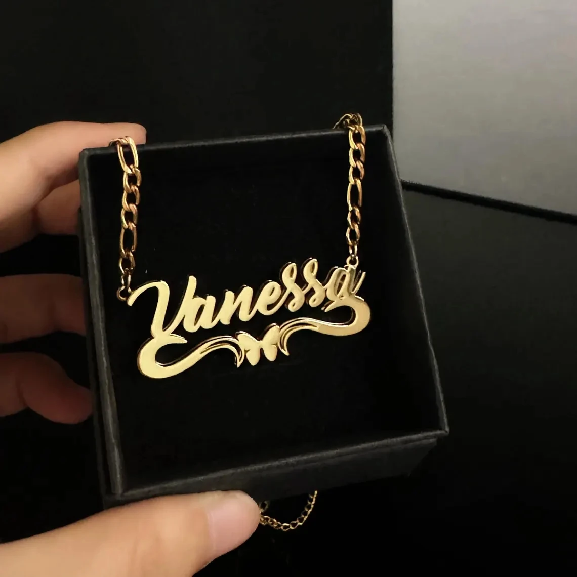 Customized Double Layer Welding Name Letter Necklaces for Women Men Big Heart Necklace Pendant Thick Figaro Chain Jewelry Gift