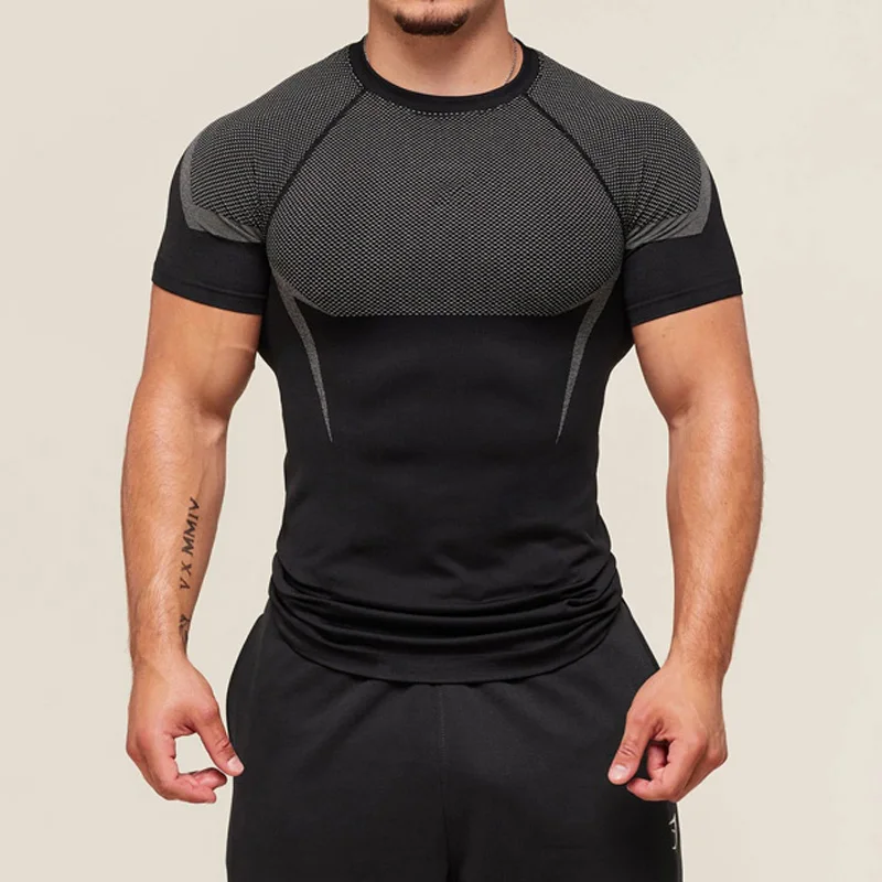 

2025 Men's Compression Sports T Shirt Short Sleeve Quick Dry Gym Fitness Running Training Tee Breathable Elastic Workout Tops