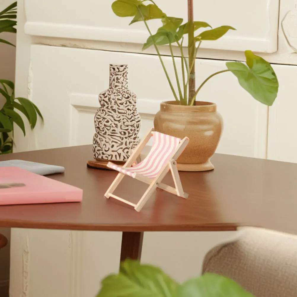 

2pcs Beach Chair Phone Stand Home Decor Wooden Miniatures Desk Accessories Portable Foldable Smartphone Holder Adjustable
