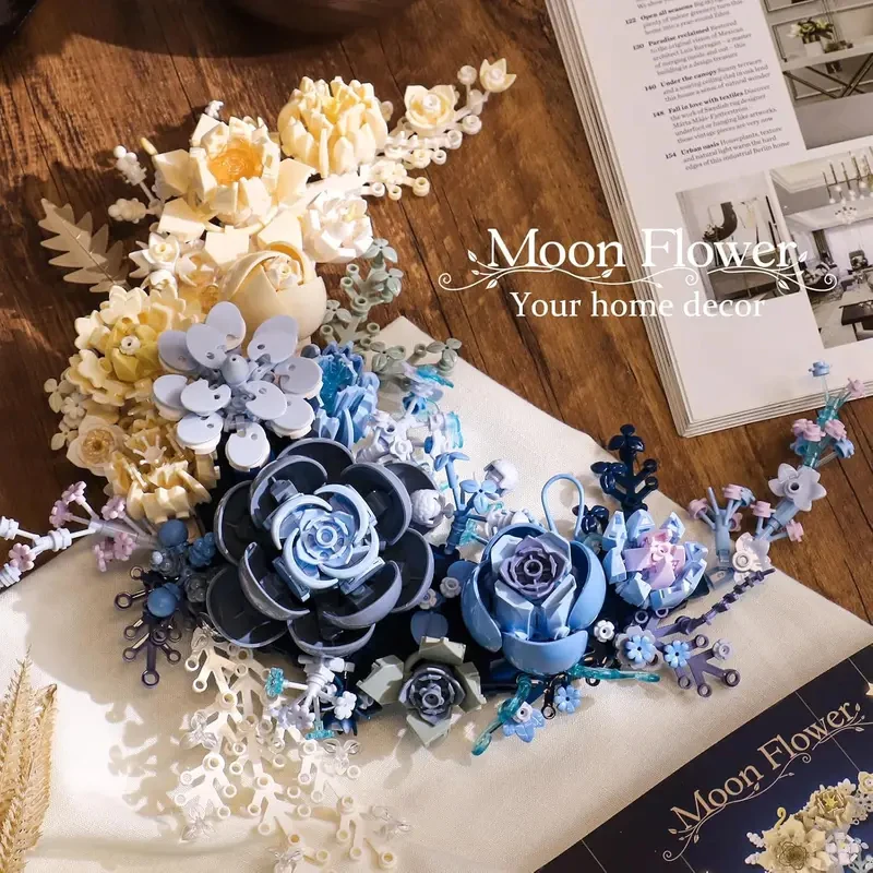 

Moon flower building block bouquets, plant models, small particle assembly, romantic Mother's Day gifts