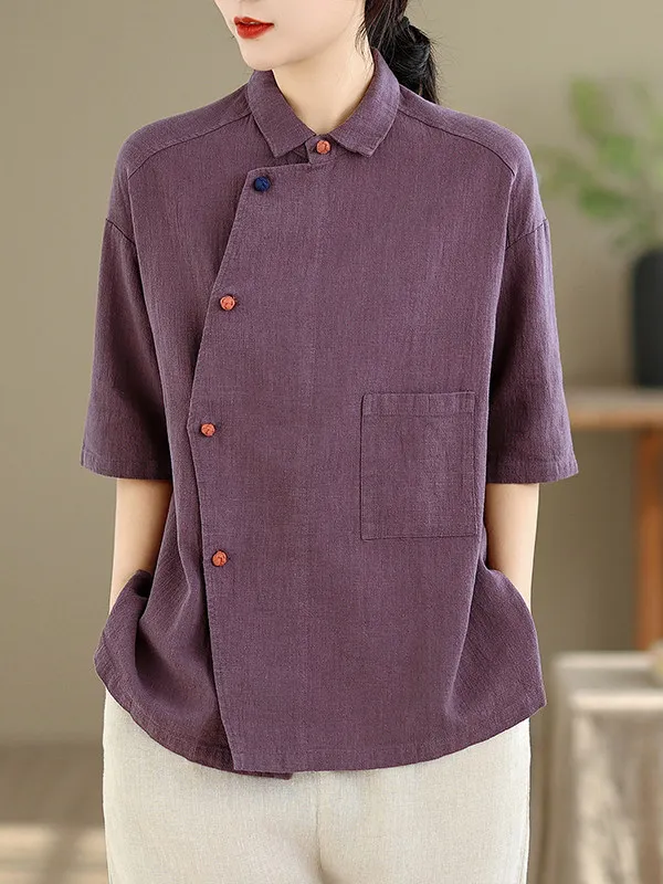 

High-End Design Short-Sleeved Chinese Style Shirt Collar Button Casual Loose Fit Breathable Skin-Friendly Summer Fashion