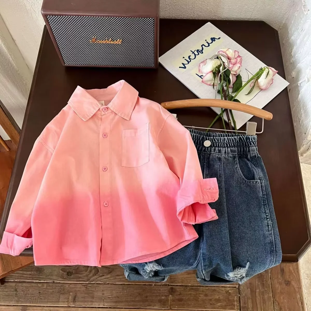 Boys Long Sleeve Shirt Spring Autumn New Kids Pure Cotton Gradient Top Korean Style Children Clothing