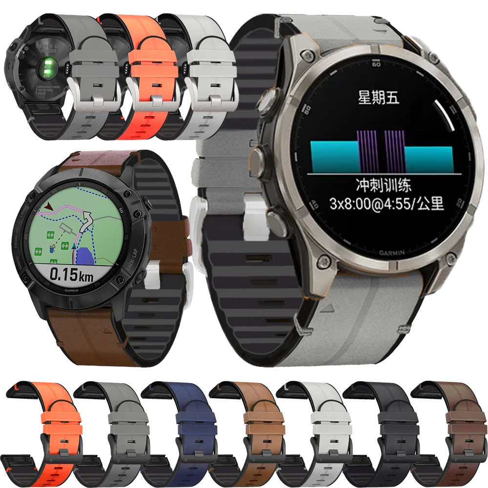 Leather Silicone Sport Strap 22mm For Garmin Fenix 7X Pro 6X 5X 8X 8 Plus Tactix 7 Epix Pro 51mm Enduro 2 Quickfit 26mm Release