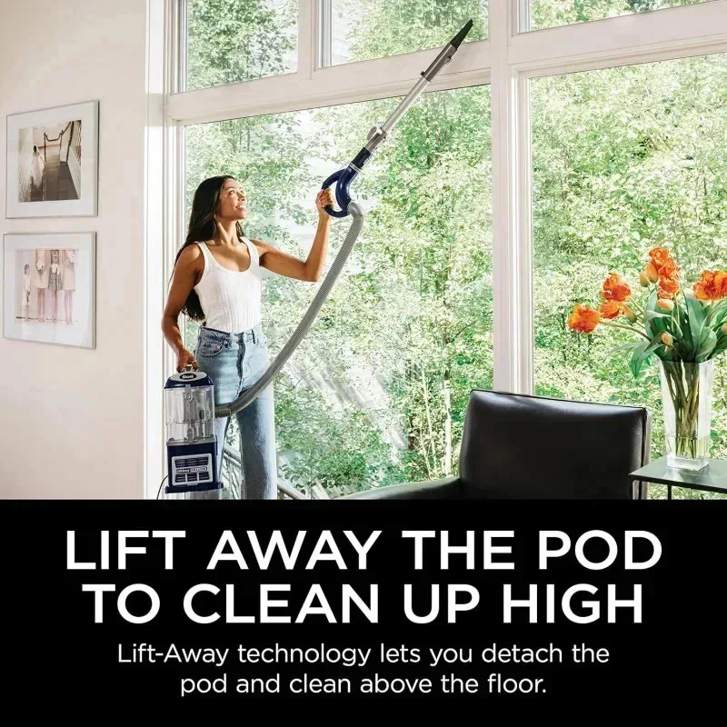 PMD4-Shark NV360 Navigator Lift-Away مكنسة كهربائية مستقيمة سعة كوب غبار كبير، فلتر HEPA، توجيه دوار، شق المفروشات،
