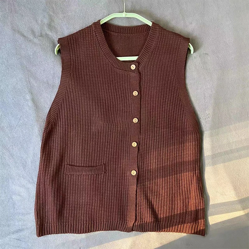 Women Autumn Elegant Knitted Button Sweater Vest Female Casual Sleeveless Waistcoat Jumper Pullover Tops