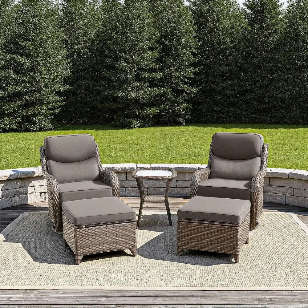 

Luxury Outdoor urniture Set with Swivel Chairs, High Back Swivel Patio Chairs with Ottoman, Side Table & 6-Inch Thick Cushions,