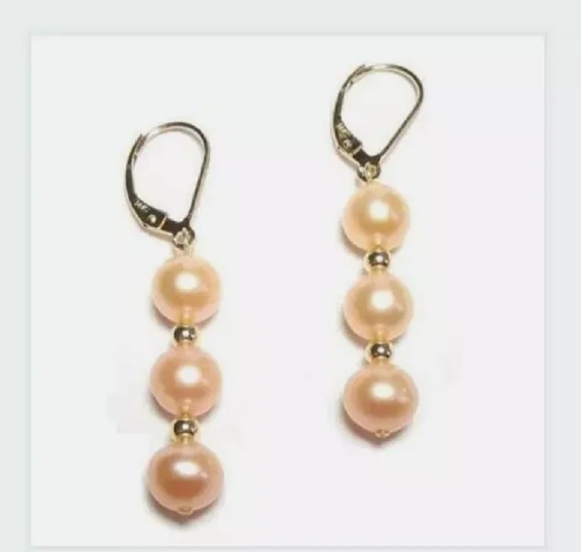 A PAIR AAA + 9-10mm PINK SOUTH SEA PEARL EARRINGS 14K GOLD