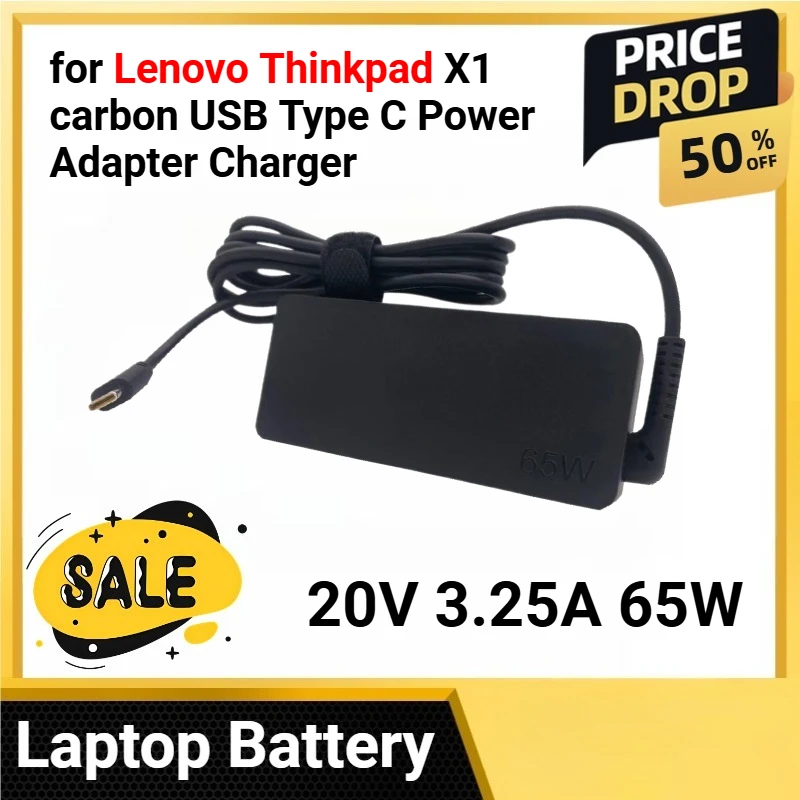 

20V 3.25A 65W for Lenovo Thinkpad X1 carbon USB Type C Power Adapter Charger for Yoga X270 X280 T580 P51s P52s E480 E470 Laptop