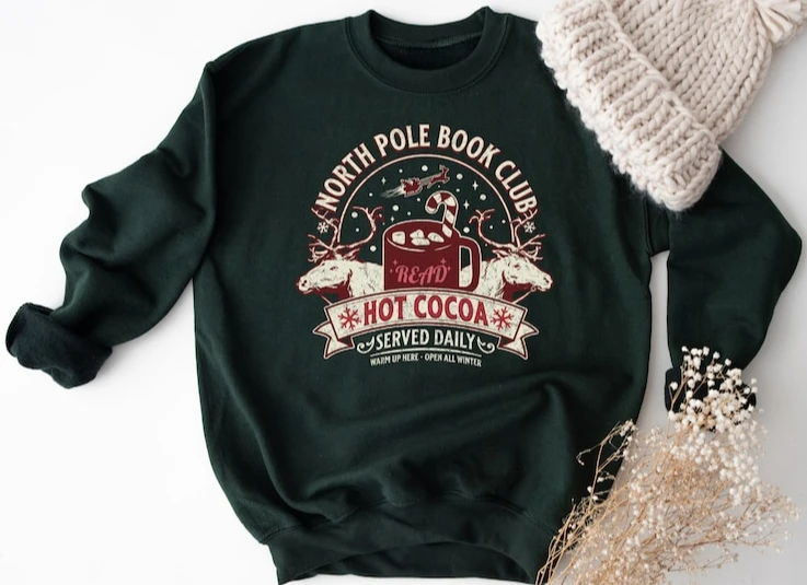 North Pole Book Club Sweatshirt Bookish Sweater Book Lover Gift Christmas Bookish Crewneck Harajuku Aesthetic Printed Streetwear