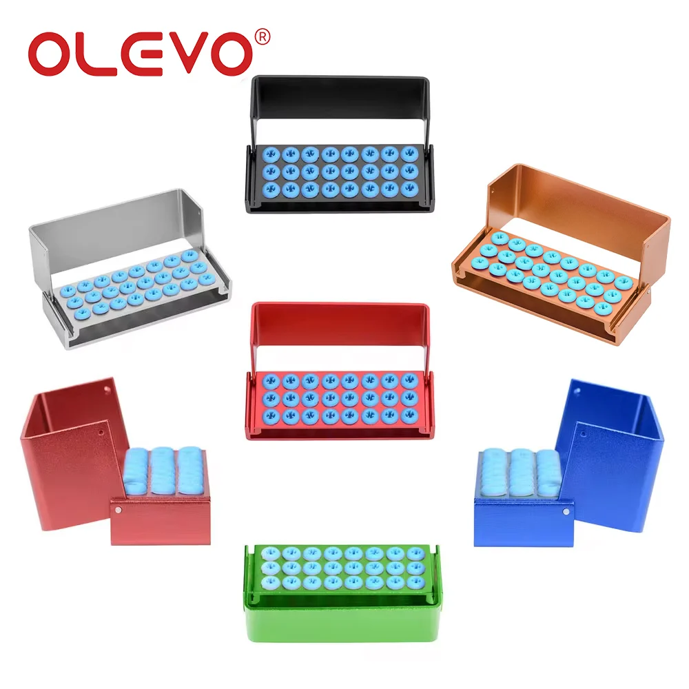 OLEVO Dental Burs Holder 24 Holes Autoclavable Aluminum Drill Block for RA FG Organizer Box High/Low Speed Bur Sterilizer Case