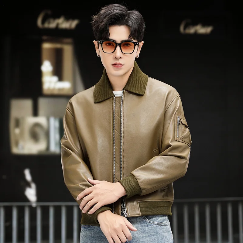 Natural Leather Jacket Men Fashion Top Layer Goatskin Coat Loose Fit Spring Autumn Clothes Men's Motocycle Jackets Short Style