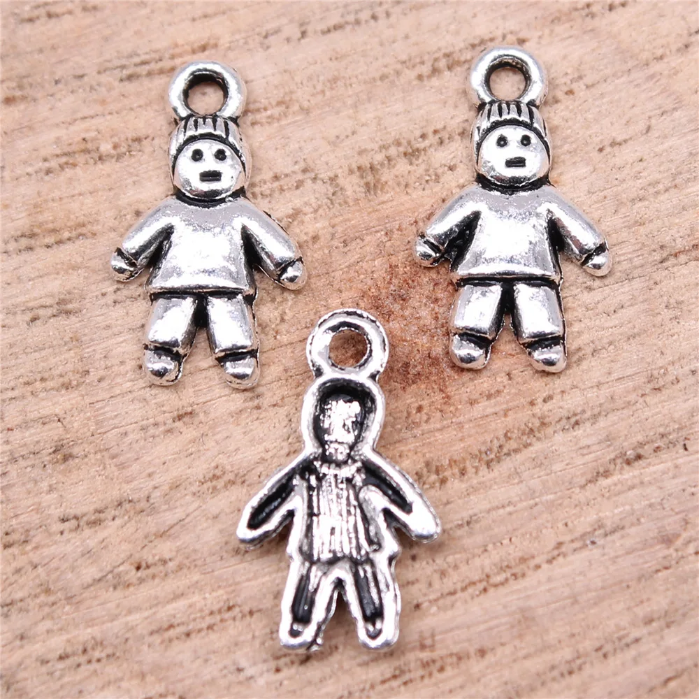 40pcs 16x9mm(0.63x0.35inch) Antique Silver Color Little Boy Charms DIY Vintage Jewelry Findings