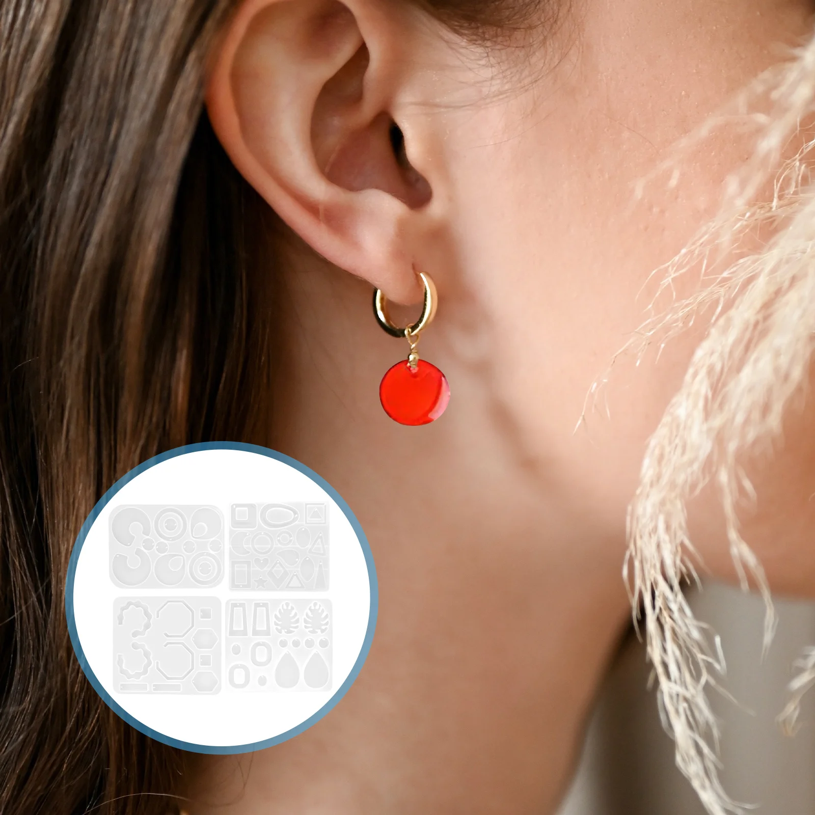 

4pcs Pendant Mold Silicone Resin Necklace Jewelry Charms Mold Earring DIY Crafts Jewelry Supplies Flexible Reusable Safe