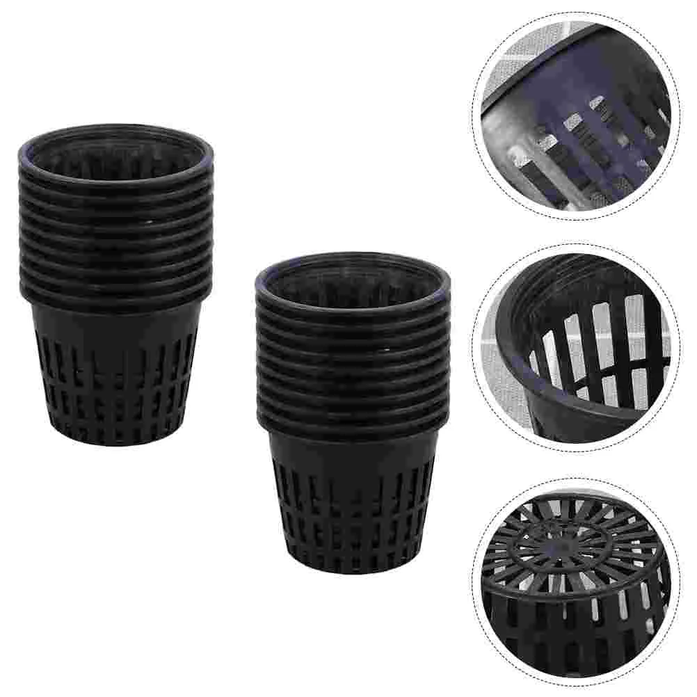 

20 Pcs Plant Hydroponic Net Cup Planting Bucket Flowers Cups Water Holder Nursery Basket Black Garden Plastic Pots