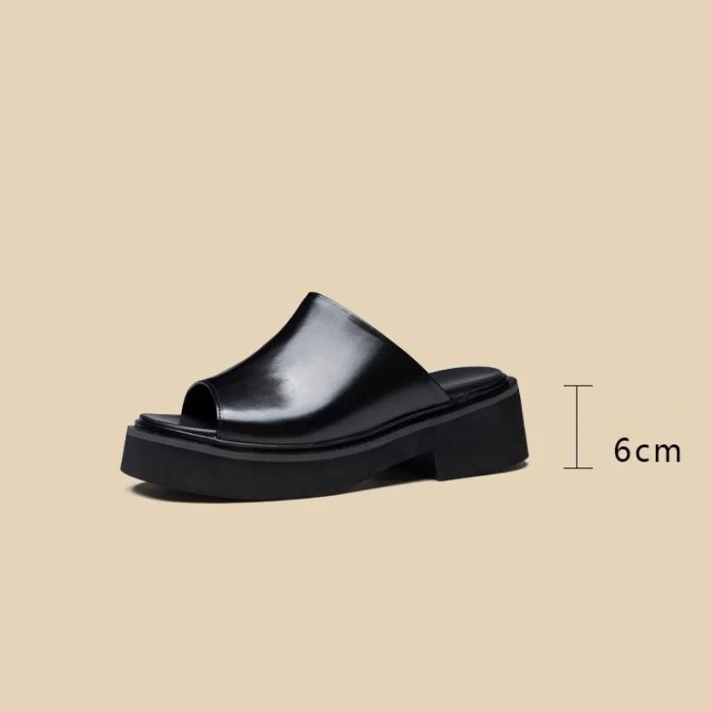 6cm Height Augment Genuine Leather Slipper Men Shoes Fashion Casual Slippers 2024 Trendy Platform Slippers High Heels Size 37 44