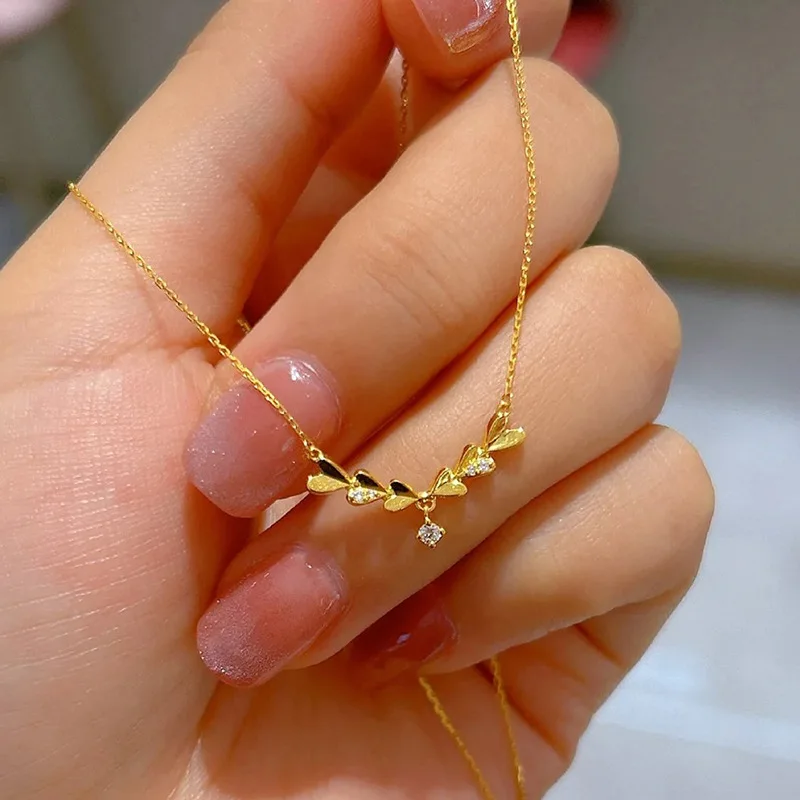 Delicate Luxury Gold Color Single Zircon Tassel Heart-shaped Pendant Necklace for Woman Girl Sweet Collarbone Chain Jewelry Gift