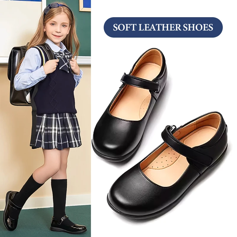 Comfortable Princess Shoes Black Soft-soled Leather Shoes Princess Girl Shoe Huaraches of Girls From 3 to 12 Years Old Mother