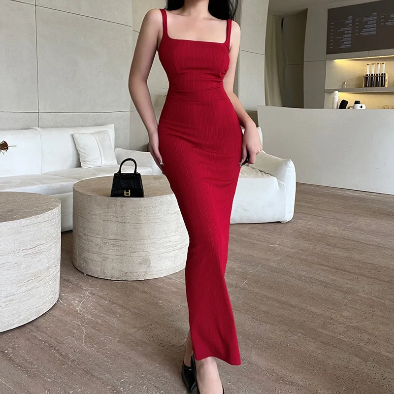 เดรสยาวทรงเข้ารูปเซ็กซี่สำหรับผู้หญิง ปี 2025 ชุดเดรสยาวสีแดงสำหรับงานเลี้ยง งานพรอม ชุดราตรียาว
