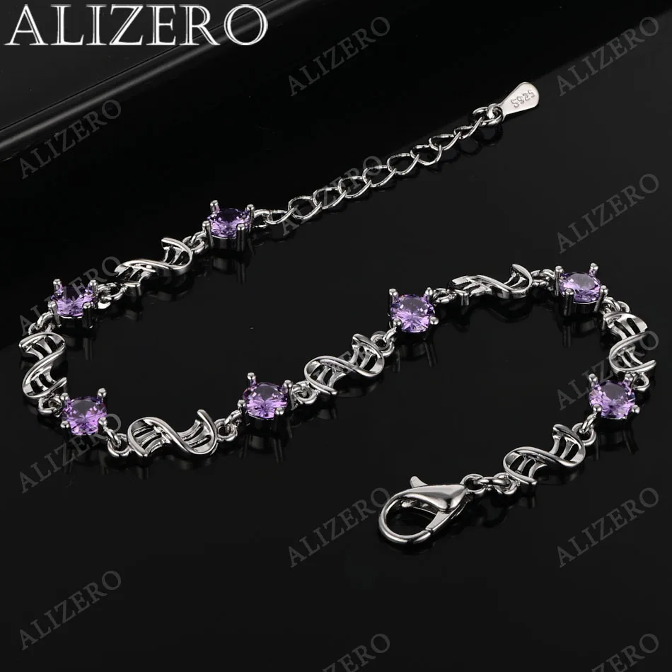 ALIZERO 925 Sterling Silver 18K Gold Purple Zircon Amethyst Bracelets For Women Wedding Banquet Party Gift Fashion Jewelry