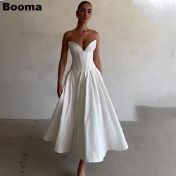 Booma A-Line Simple Midi Wedding Party Dresses Sleeveless Boning Corset Prom Gowns for Women Evening Dress for Wedding Guest