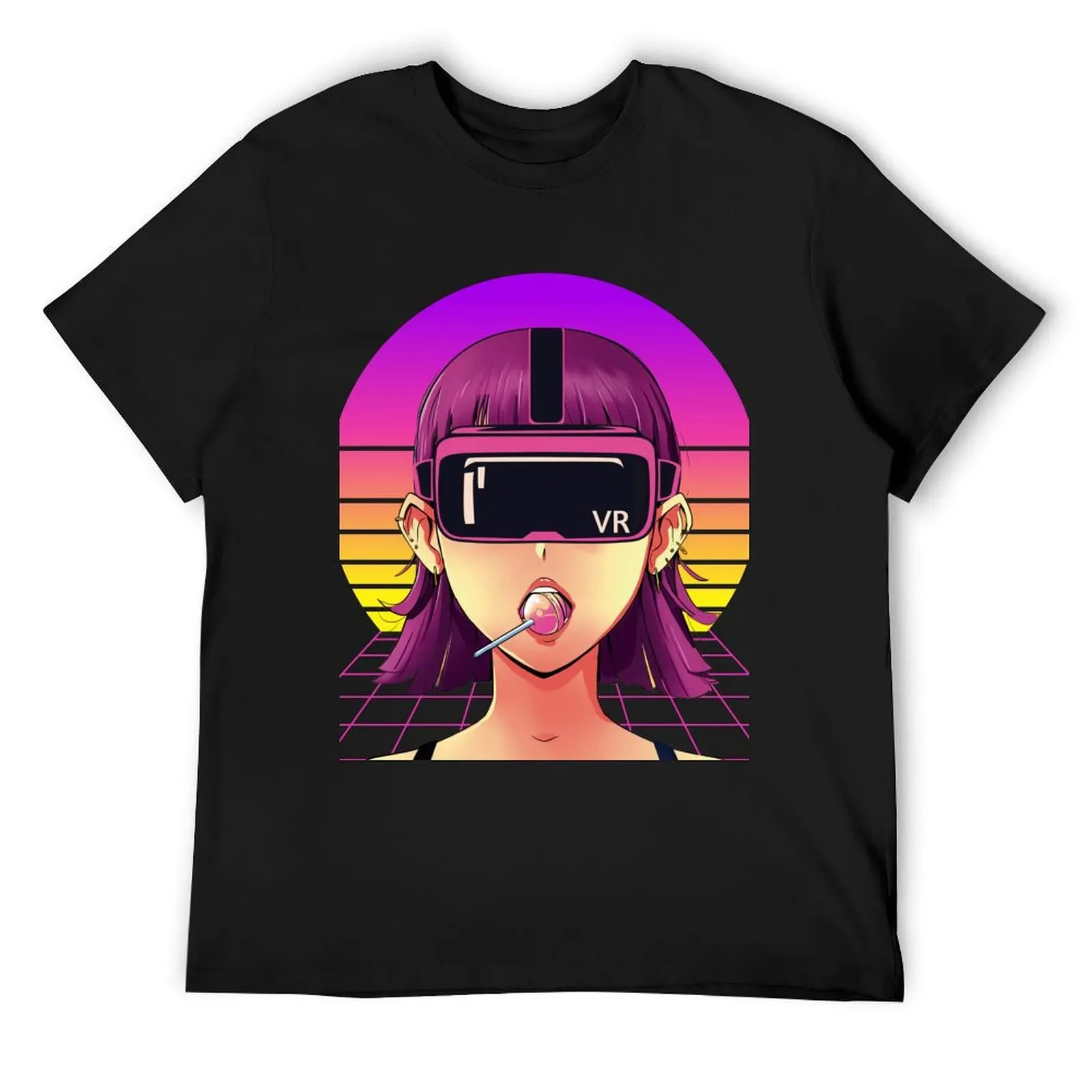 Cyber Virtual Reality Anime Girl VR Headset Futuristic Looking T-Shirt custom shirt basketball graphic tees clothing for men