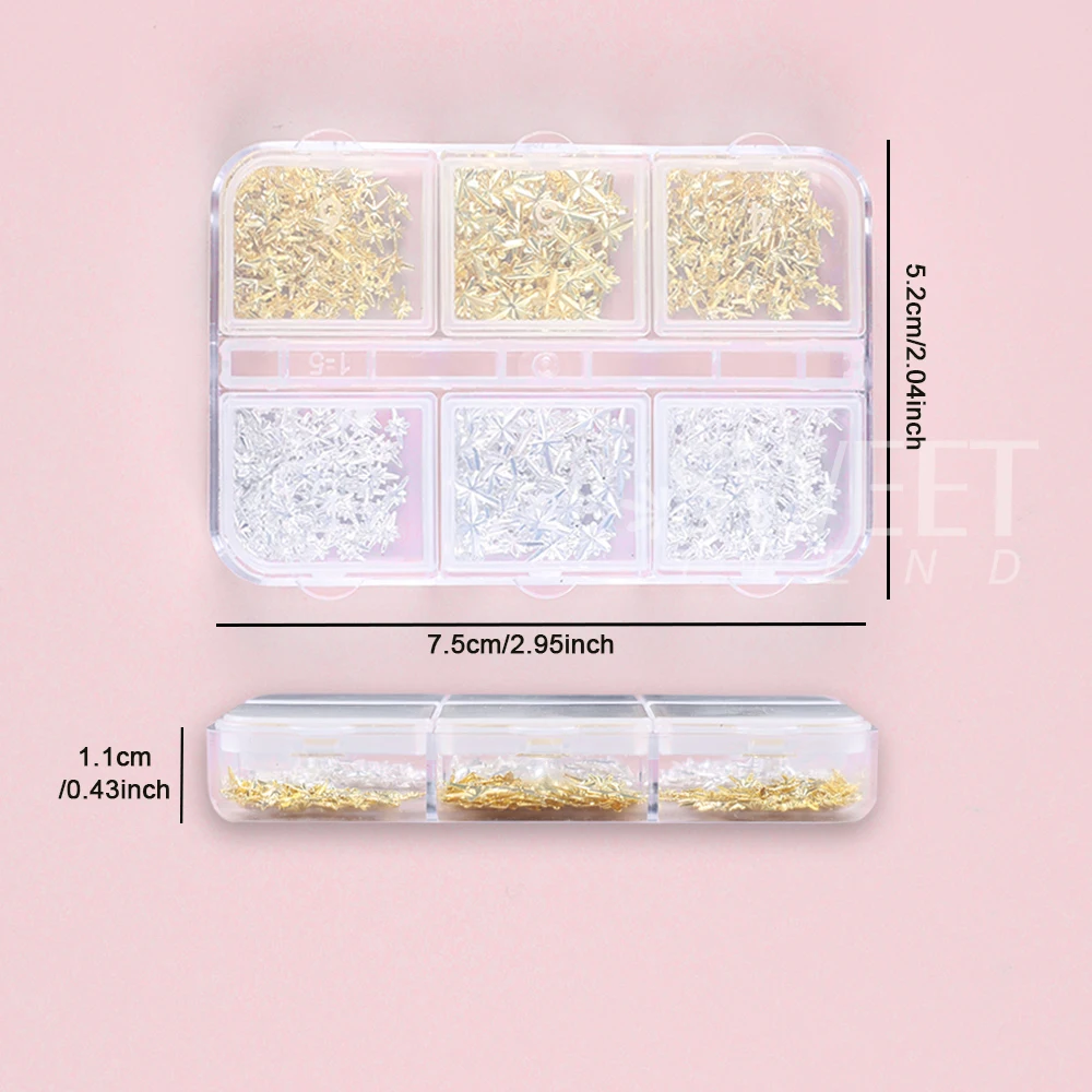 อุปกรณ์ตกแต่งเล็บรูปดาวสีทองเงิน 1/3 กล่อง  อะไหล่ตกแต่งเล็บรูปดาว  จี้เล็บรูปดาว  จี้เล็บรูปหัวใจเล็กๆ  สำหรับตกแต่งเล็บ DIY