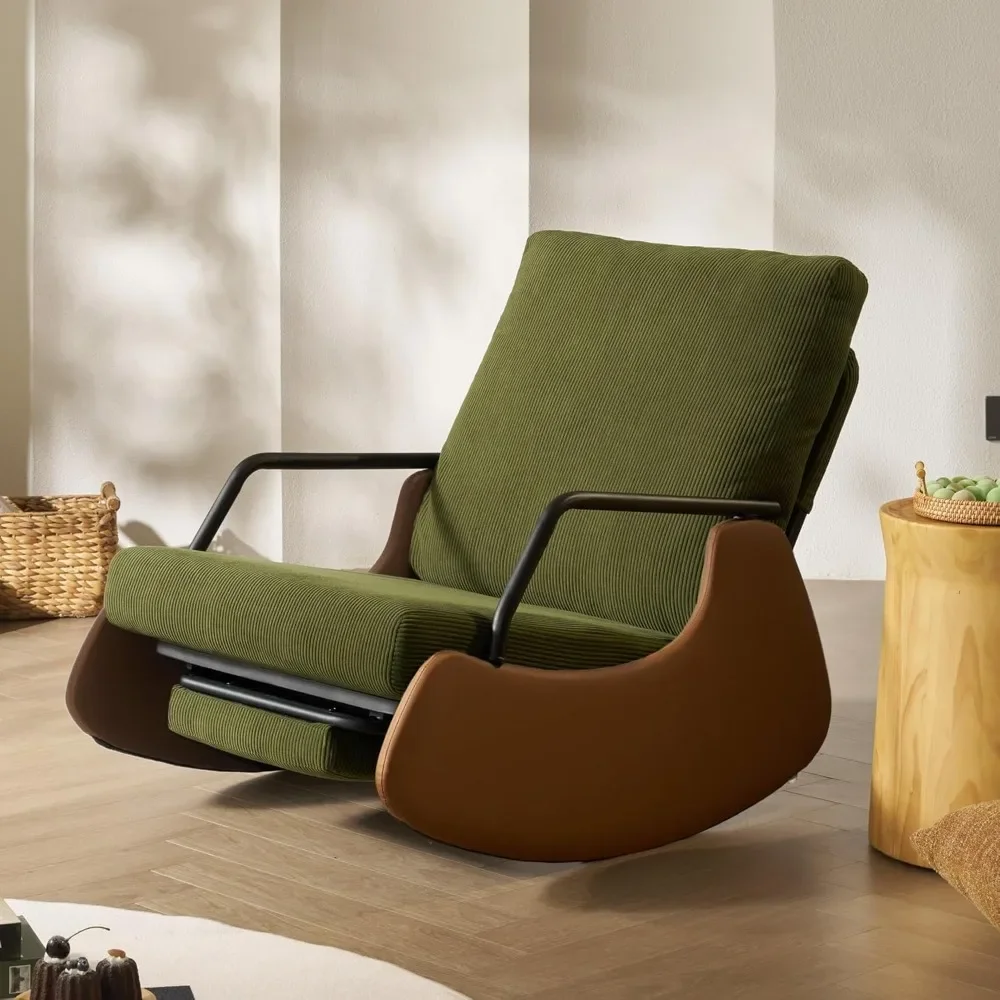 

Nursery Rocking Chair with Adjustable Backrest & Footrest, Soft Fabric Upholstered Small Glider Rocker, Modern Living Room Armc