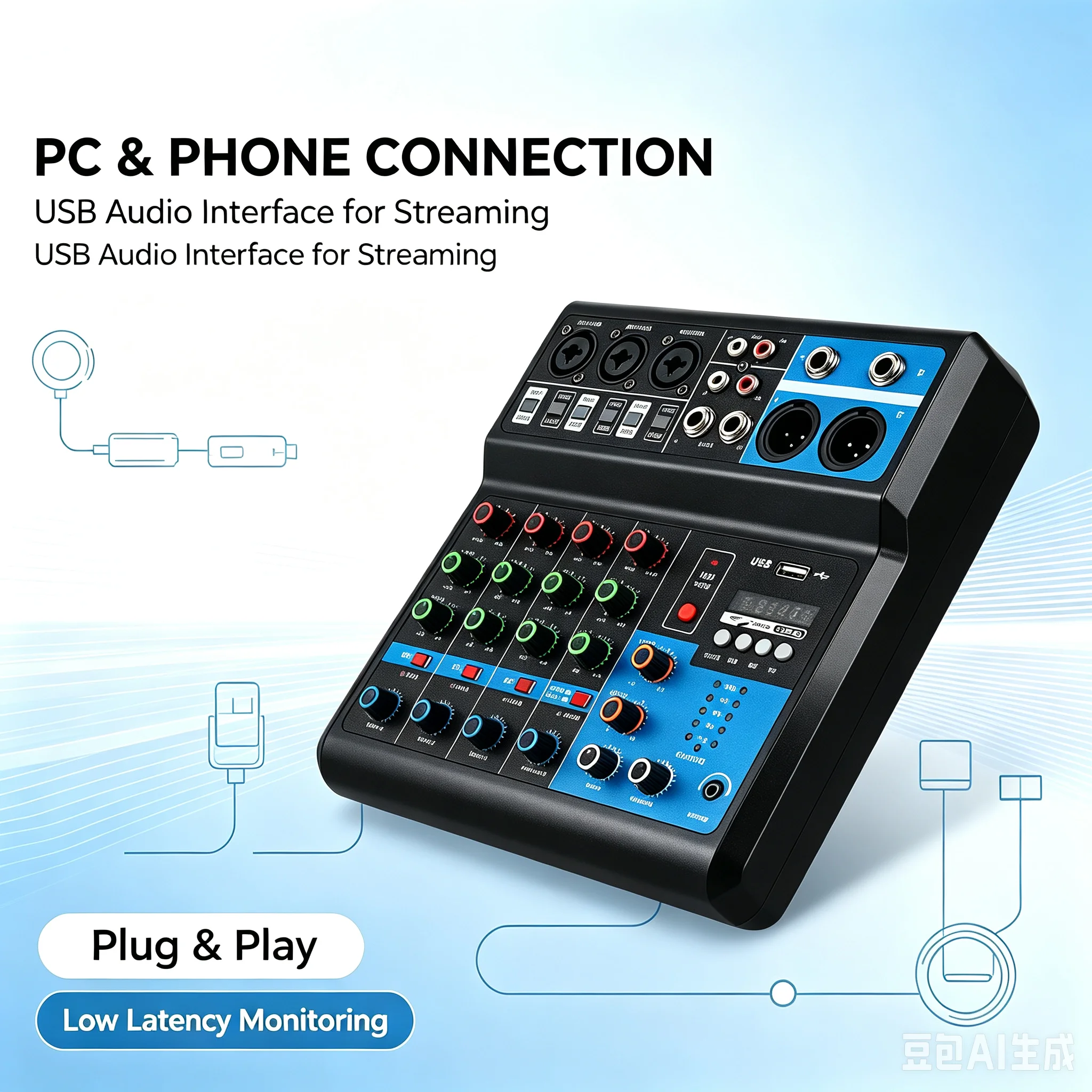 FUHAM F-5A 5-Channel Bluetooth Audio Mixer USB Sound Card Plug & Play DJ Mixer for PC Recording Home Studio Stage Performance - view 3