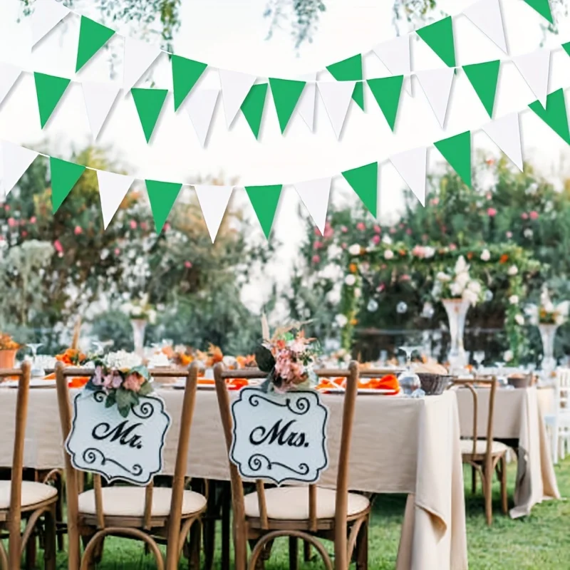 

32FT Green & White Triangle Banner - Perfect for Birthdays, Weddings, St. Patrick's Day & Outdoor Events - Versatile Party Decor