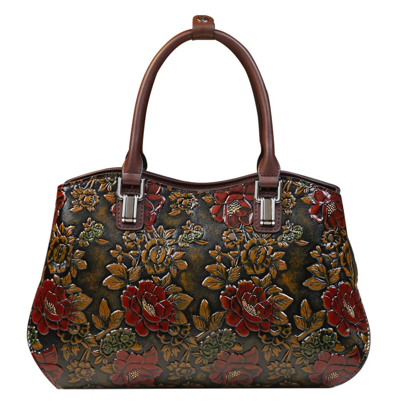 3D Floral Pattern Woman Handbag Vintage Ladies Leather Tote Bag Fashion Girls Shoulder or Crossbody Bags