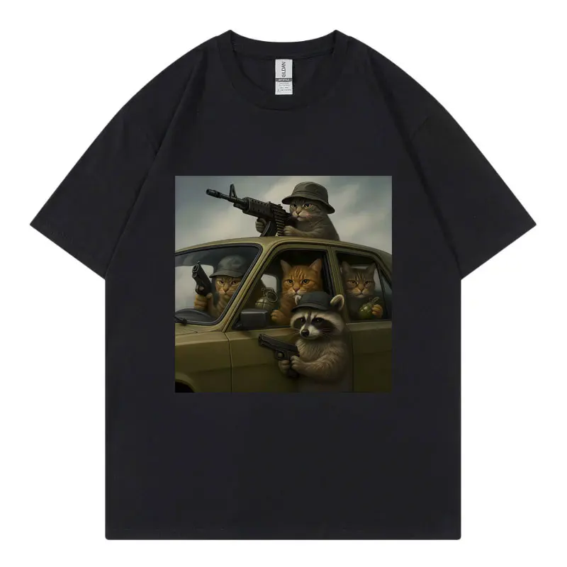 

Funny Cat Gang Graphic T Shirts Men Women Vintage Fashion Short Sleeve T-shirts High Quality Cotton Oversized T-shirt Streetwear