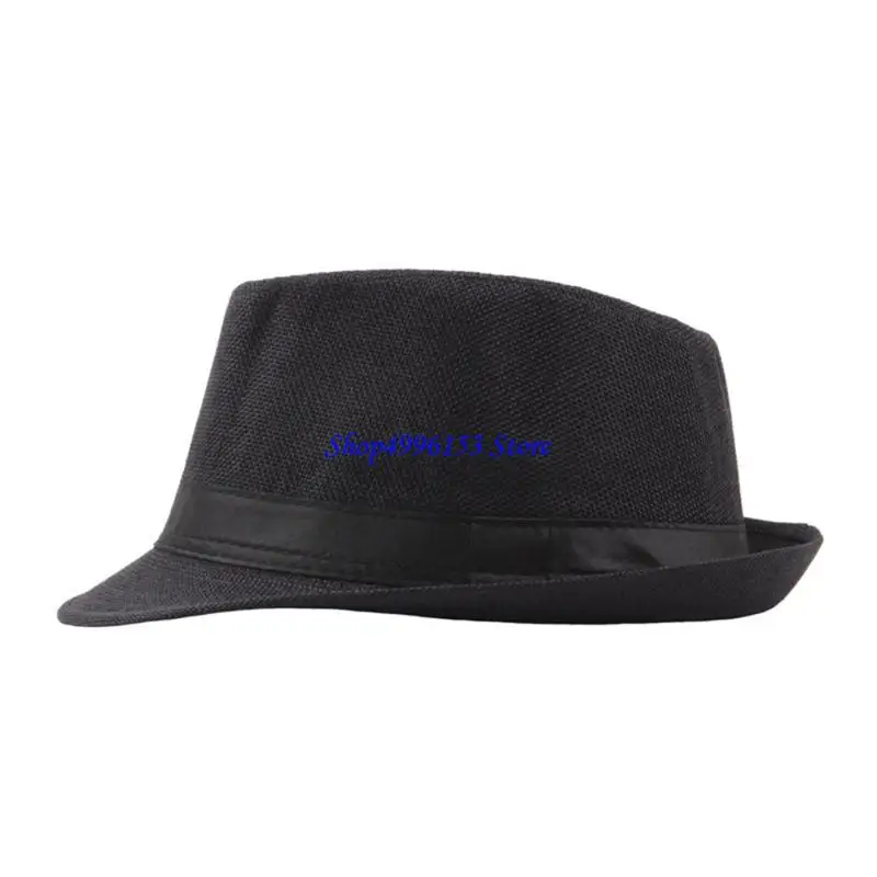 Q0KE Fedora pour hommes femmes unisexe classique 1920 Gangster Fedora chapeaux avec bandes noires décorations couleur unie