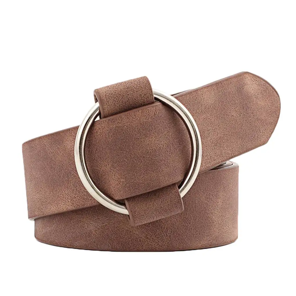 

Female Solid Color Imitation Leather Metal Round Buckle Belt Girls Jeans Modeling Decoration Belt