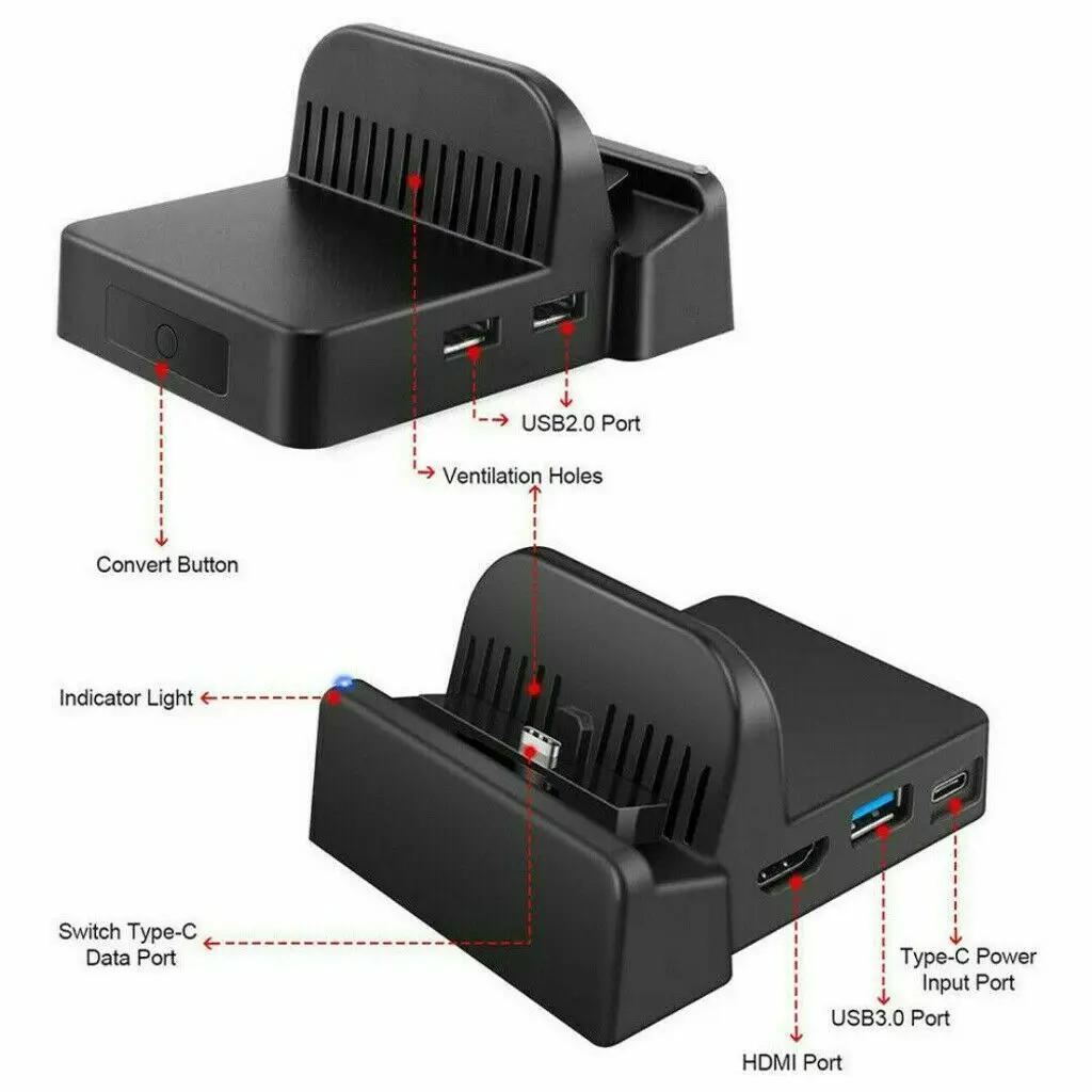 Dock TV Docking Station per Switch modello OLED, adattatore TV da viaggio HDMI 4K/1080P supporto di ricarica portatile, con porta USB 3.0 Extra