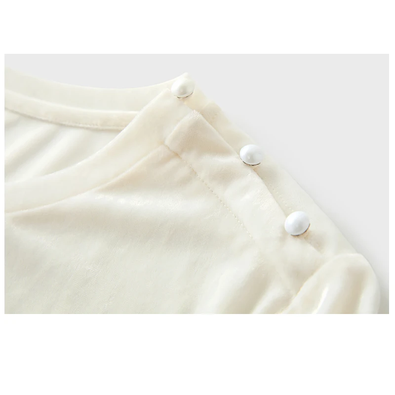 Camiseta de terciopelo de seda de morera para mujer, jerseys de cuello redondo de manga corta, Simple y elegante, ropa de lujo ligera, cómoda