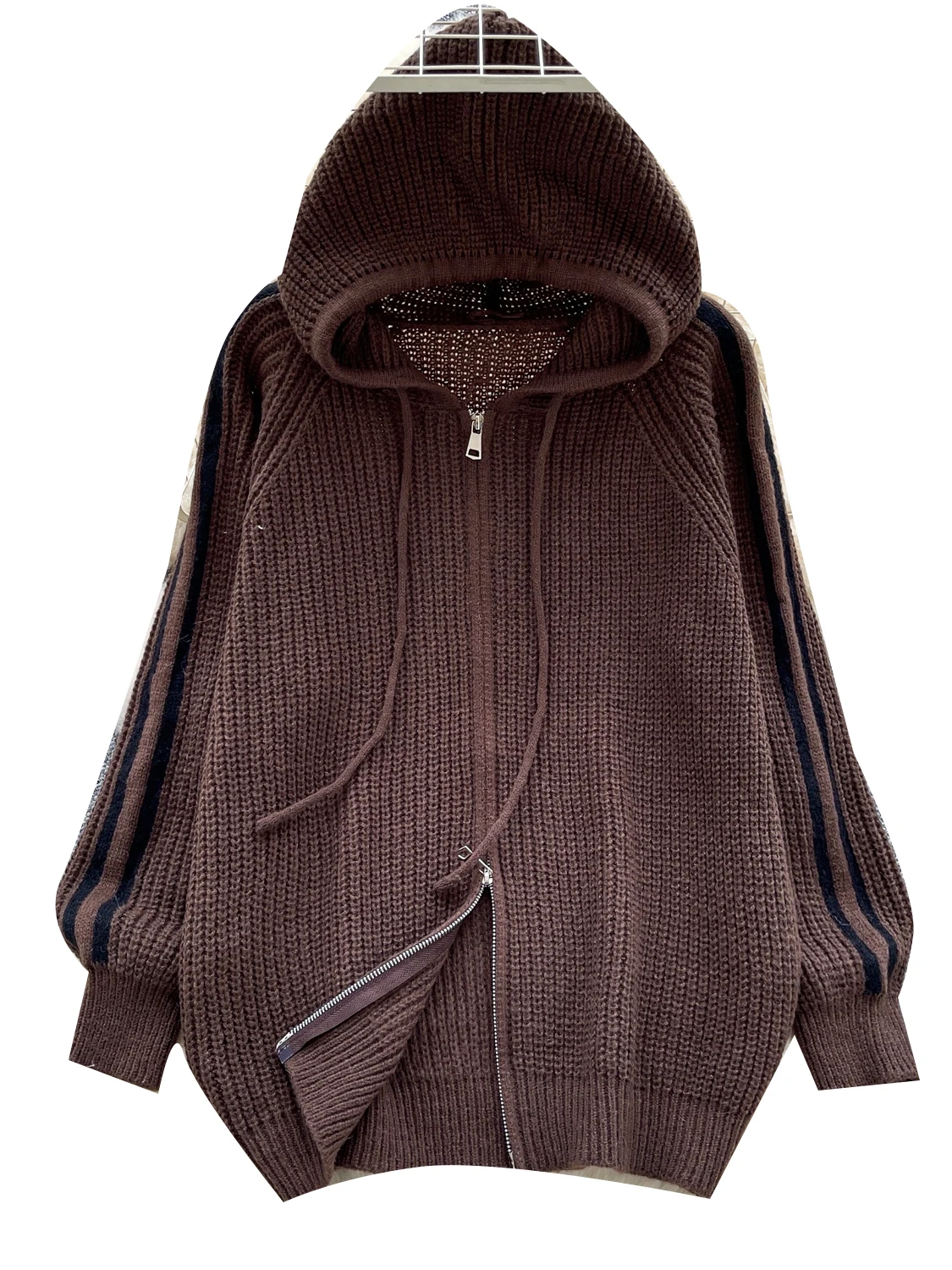 أنيقة عادية فضفاضة تناسب مقنعين سستة طويلة Sve محبوك Jaet المرأة Faionable سترة سترة تخفيف Sle الخريف الدفء #5