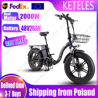 KETELES KF9 E-Bike 2000W Dual Motor 48V26AH Battery All Terrain Electric Bike Aldult 20*4 Inch Fat Tire Folding Electric Bicycle