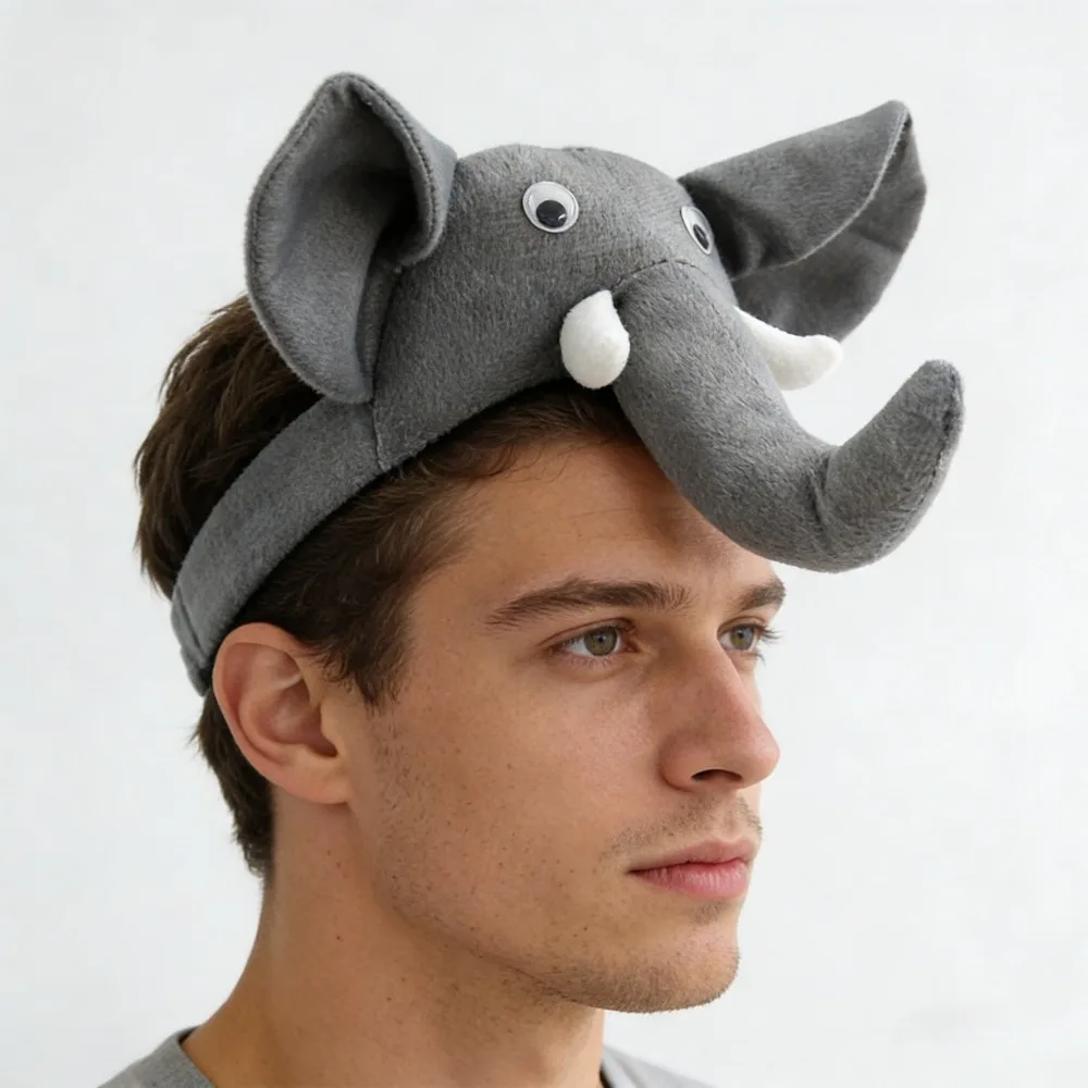 

Плюшевая повязка на голову с ушками слона и хвостом для детей, наряд для дня рождения, костюм на Хэллоуин, косплей