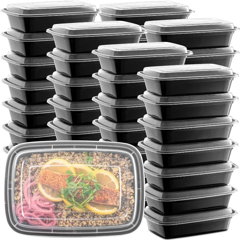 50-Pack Reusable Meal Prep, Microwave Safe Food Storage Containers with Lids, 28 oz-1 Compartment Take- Dishwasher &Freezer Safe