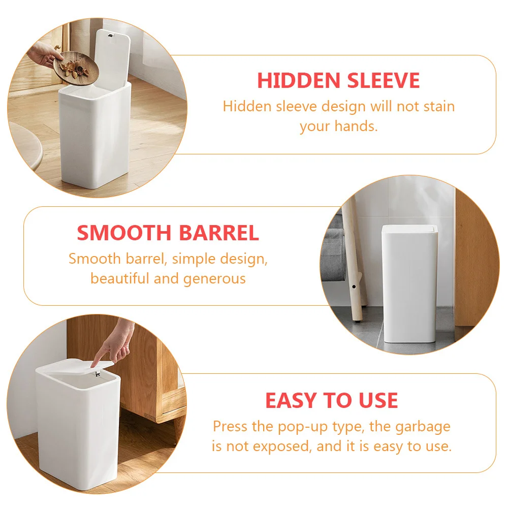 

1Pcs Press-Type Garbage Can Large Capacity Waste Container for Kitchen Bathroom Hidden Sleeve Design No Easy Use