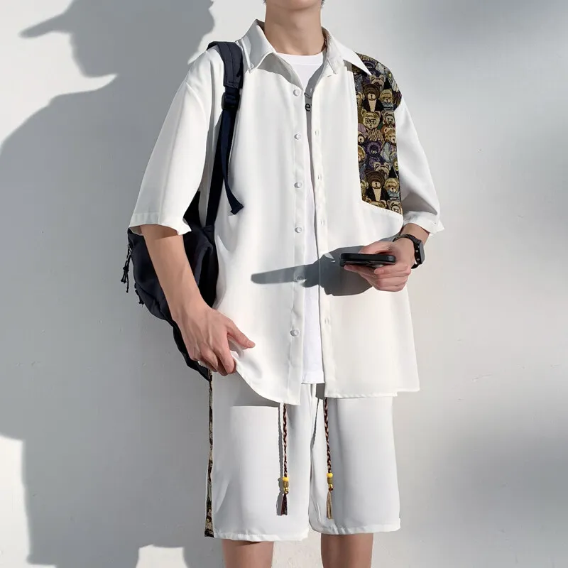 

New 2025 Summer Casual Two Piece Men's Sets Outdoor Short Sleeve Shirts & Shorts Knee-Length Pant Streetwear Top Tees Clothing