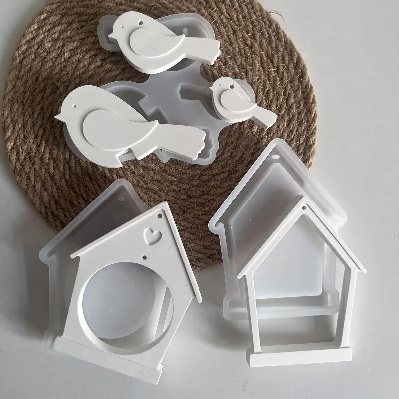 Moldes de silicona con forma de casa de amor para decoración de pájaros, colgante, caja de regalo de primavera con animales de yeso, adorno para el hogar, molde de resina artesanal
