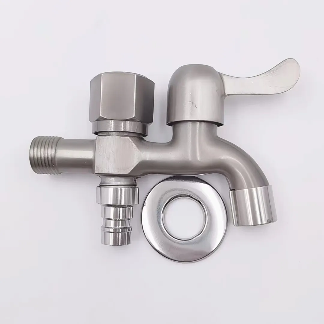 Imitation 304 brushed faucet for washing machine, one in two out dual use faucet, 4-point household water switch