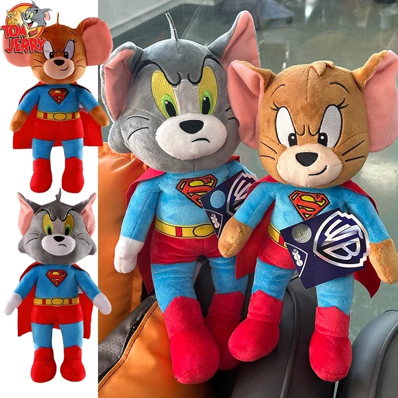 Cartoon Movie Tom And Jerry Plush Toy Kawaii Super Man Tom Cat Jerry Mouse Anime Figures Stuffed Animals Doll Toys For Kids Gift