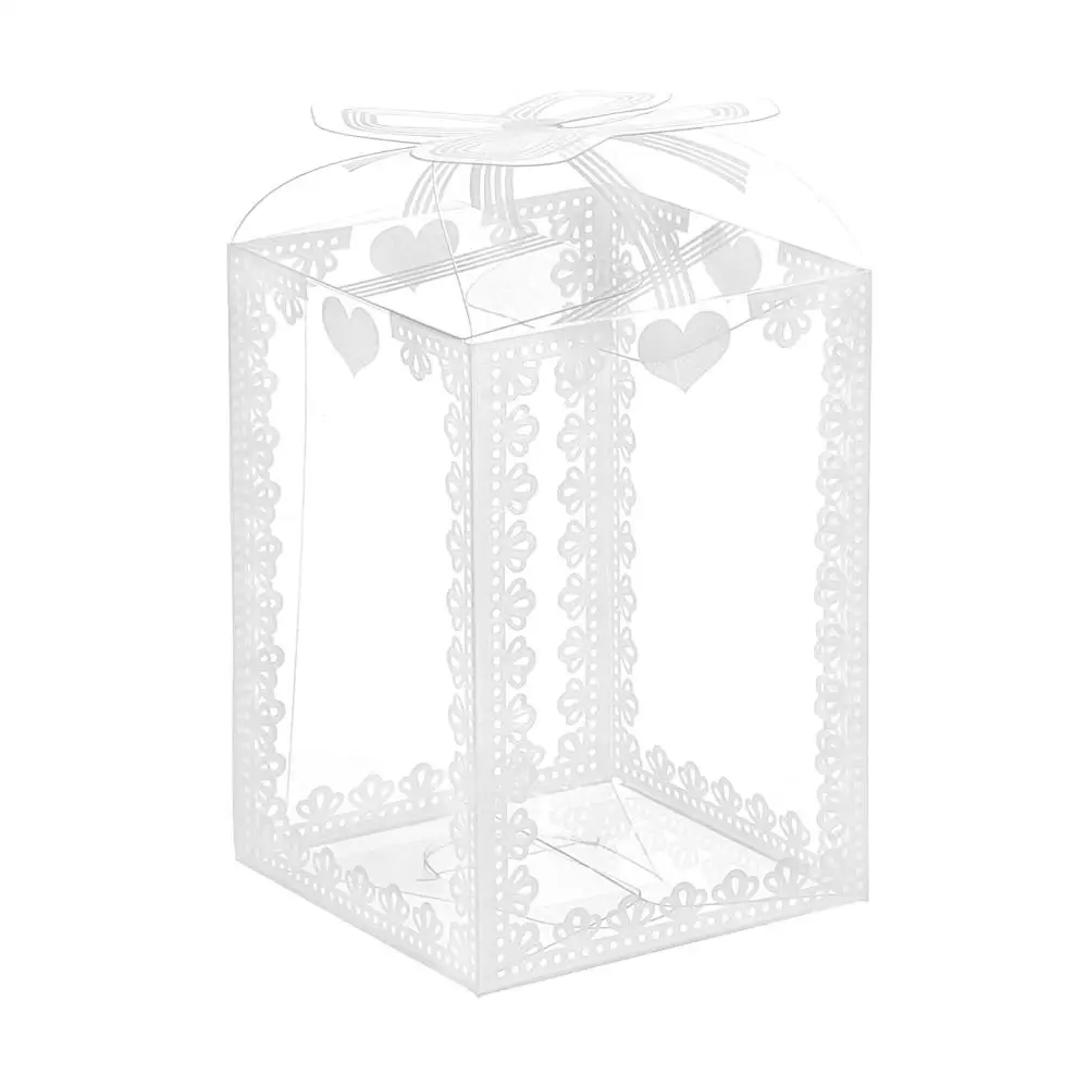 

24pcs Rectangle Transparent PVC Box White Lace Printed Gift Packaging Boxes for Wedding Valentines Day Party Supplies Decor