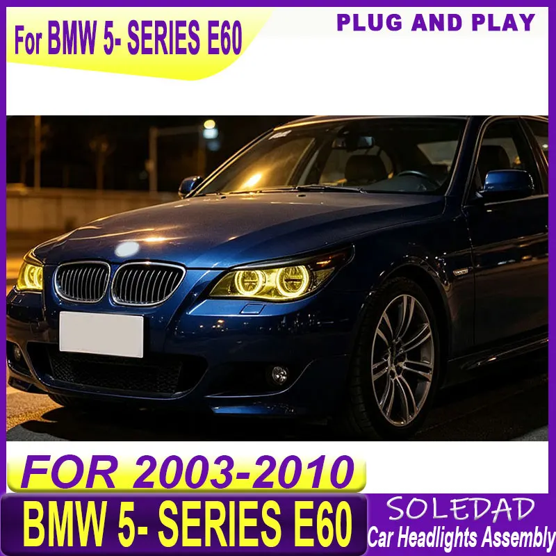 Car Styling Head Lamp for BMW 5 Series E60 Headlights 2003 2004 2005 2006 2007 2008 2009 2010 Angel Eye LED Headlight DRL  Auto